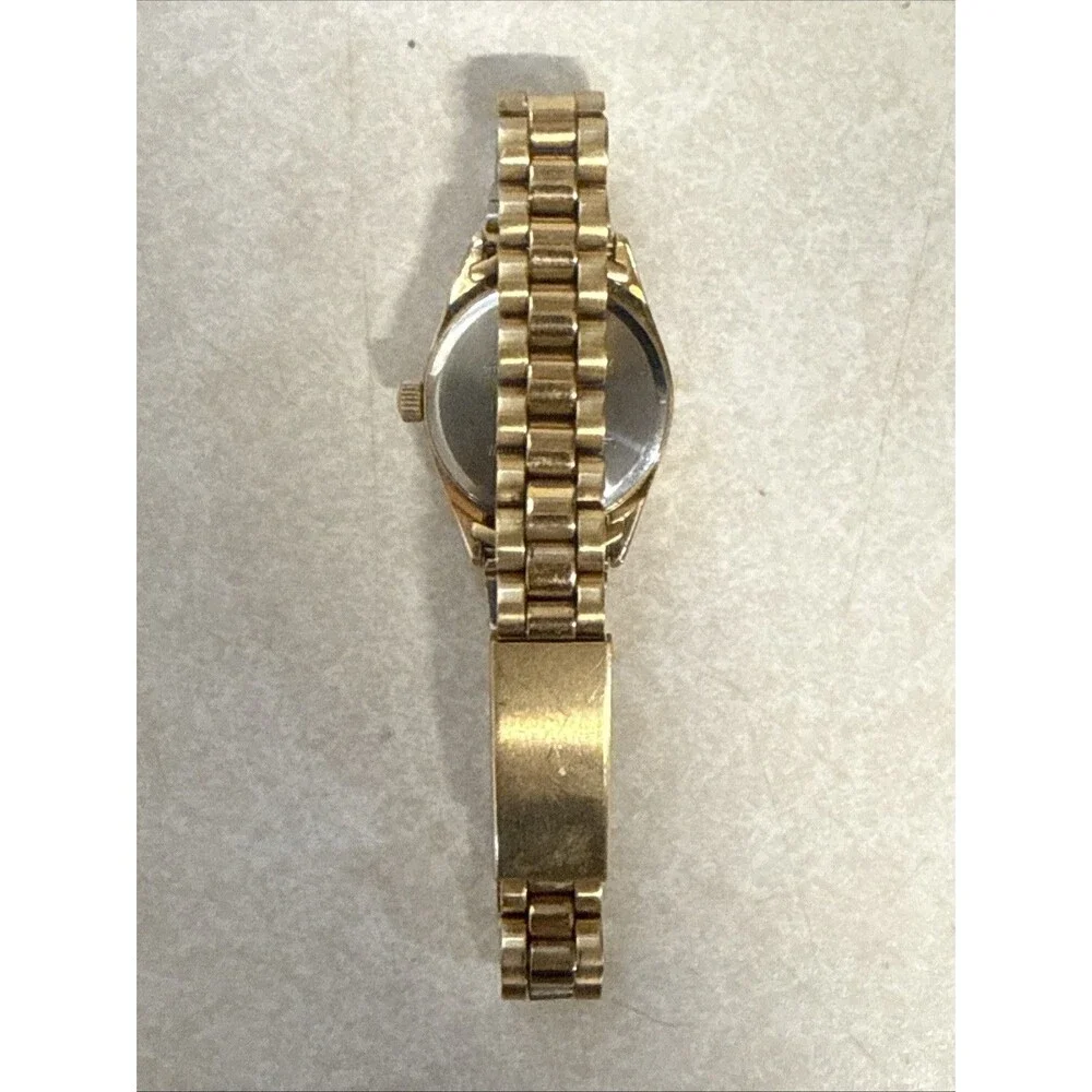 Vintage Armitron Diamond Quartz Women's Gold Tone Datejust Watch Black Dial Read